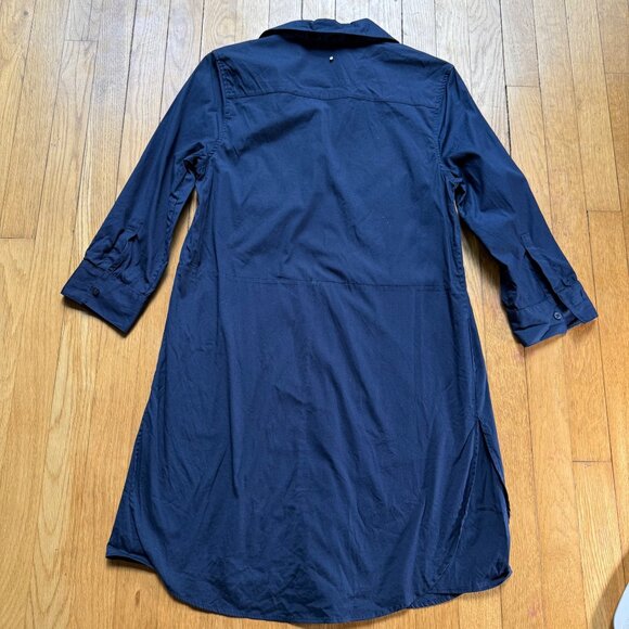 Cuyana Size S Navy Blue Poplin 3/4 Sleeves Collared Tunic Mini Shirt Dress - Picture 15 of 16